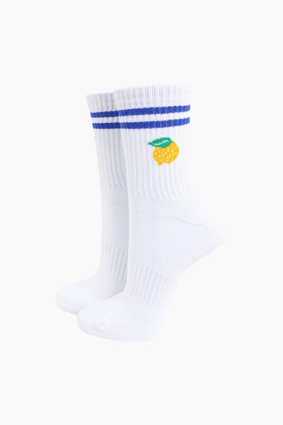 White Lemon Cotton Sports Socks In White
