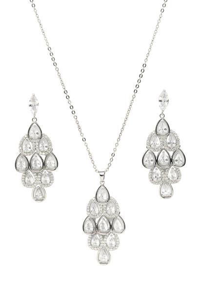 Metallic Pearlescent Waterfall Necklace And Earrings Set
