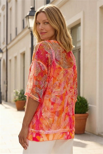 Floral Mesh Overlay Top 19399464