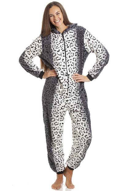 Grey Supersoft All In One Snow Leopard Animal Print Onesie