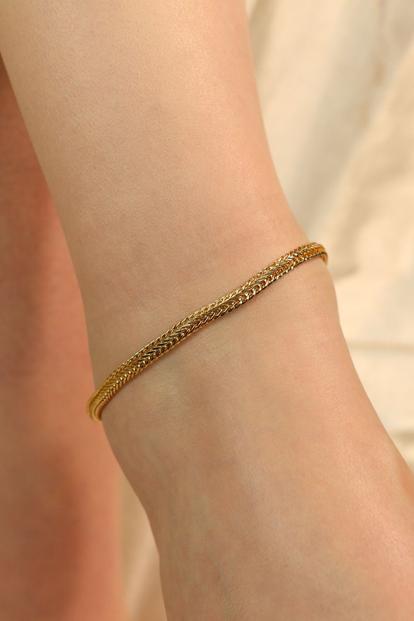 Metallic Golden Brass Minimalist Boho Thin Braided Slim Foot Indian Payal Anklet