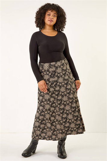 Curve Floral Stretch Midi Skirt 17073508