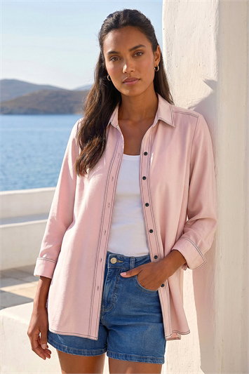 Pink Contrast Stitch Shirt