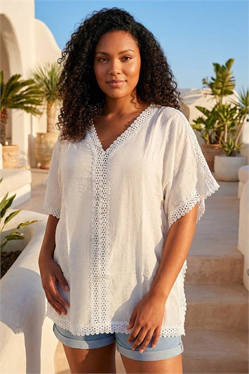 White Curve Crochet Top