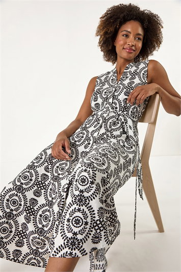 Black Circle Print Shirt Dress