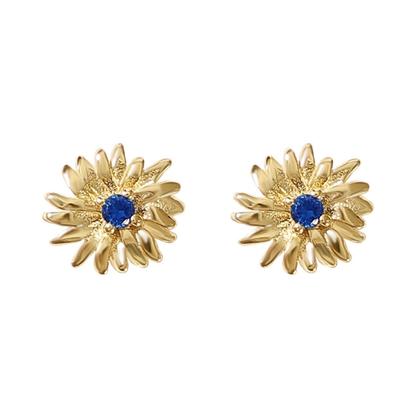 Metallic Sapphire September Birthstone Aster Birthflower Stud Earrings