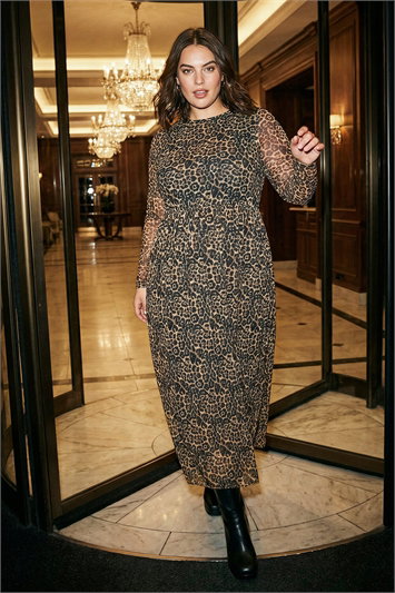 Cream Curve Animal Print A-Line Stretch Dress