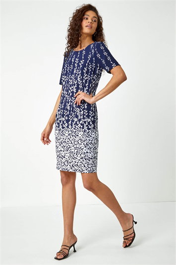 Border Print Floral Shift Dress 14023960