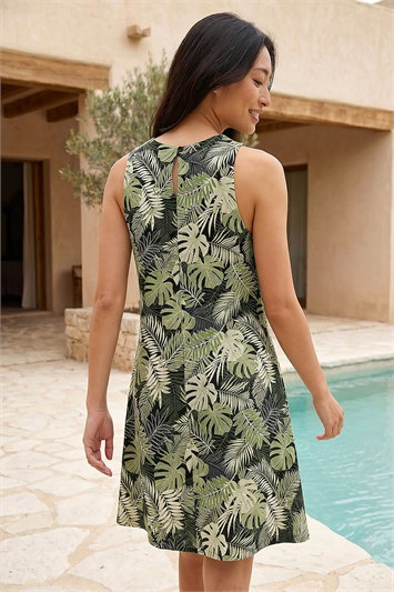 Petite Leaf Print Stretch A-Line Dress 14902234