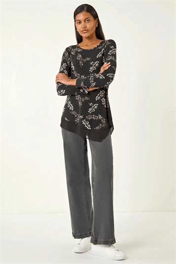Floral Print Chiffon Hem Top 19423508