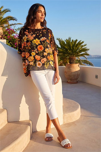 Floral Print Sequin Tunic Top 20241208
