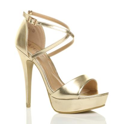 Black High Heel Crossed Straps Platform Sandals