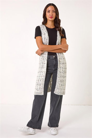 Textured Fluffy Knit Hooded Gilet 16125044