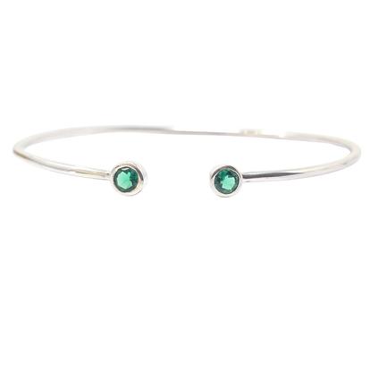 Metallic Dainty Emerald May Birthstone Sterling Silver Bangle