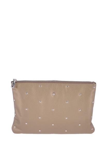 Black Real Leather Large Studded Clutch Bag