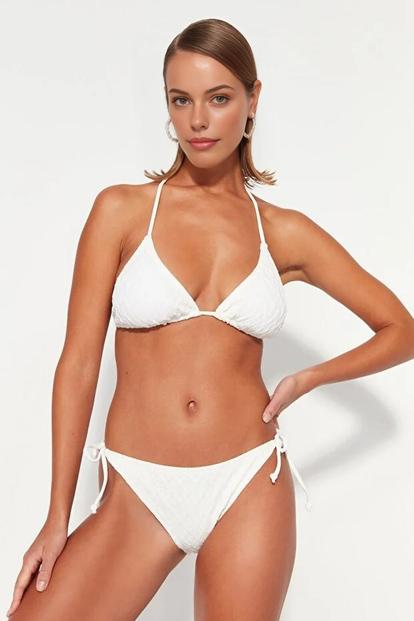 Black Textured Tie Side Bikini Bottom With Adjustable Fit