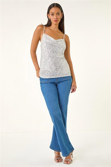 Dusk Cowl Neck Sequin Cami Top 19318985