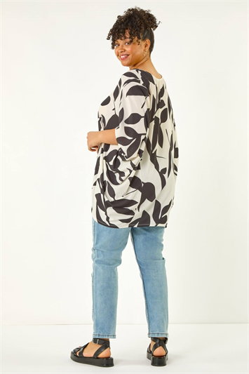 Curve Leaf Print Cocoon Top 20226808