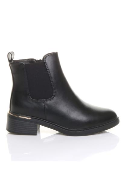 Black Low Heel Elastic Chunky Sole Zip Ankle Chelsea Boots