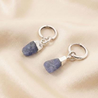 Metallic Raw Sapphire Sterling Silver Round Huggies