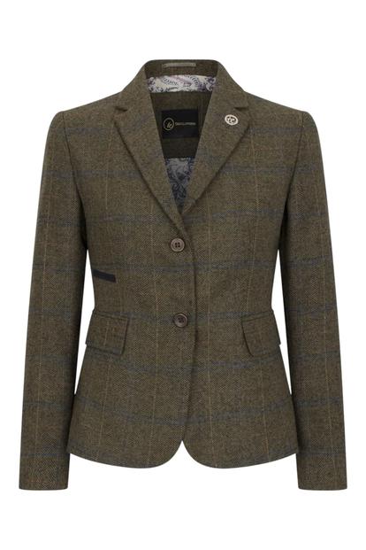 Green Women's Olive Tweed Herringbone Check Blazer