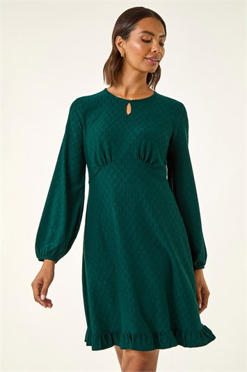 Blue Textured Spot Keyhole Dress