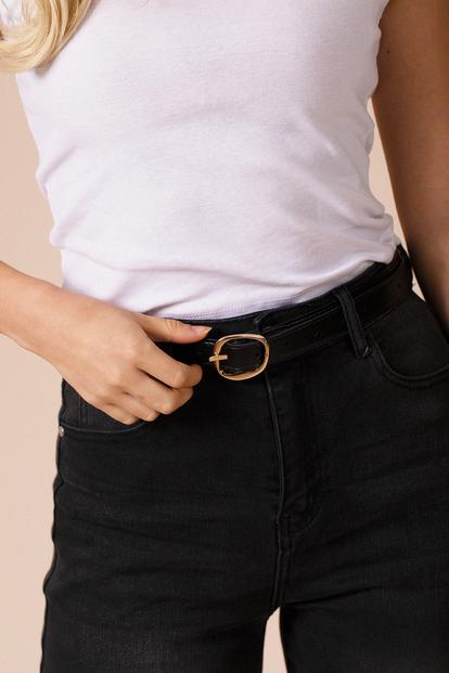 Black Oval Gold Buckle Belt