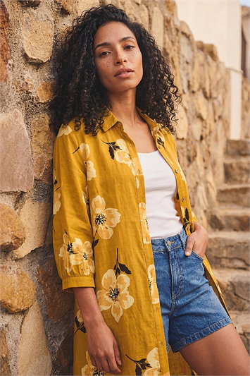 Yellow Longline Floral Print Blouse