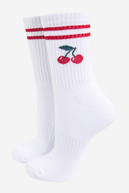 White Cherry Cotton Sports Socks