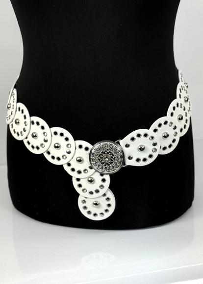 White Wide Eyelet Disc Belt