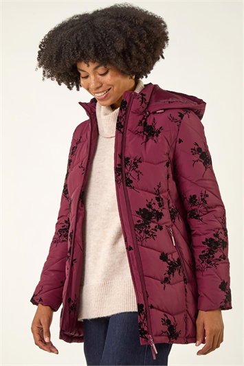 Floral Flock Padded Coat 12040315