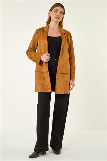 Brown Faux Suede Longline Jacket
