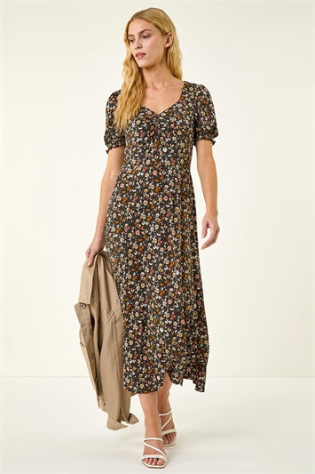 Floral Ruched Midi Dress 14824872