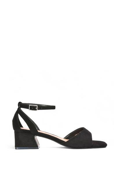 Black 'Hayley' Ankle Strap Block Low Heel Sandals With Cut Out