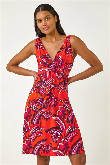 Abstract Print V-Neck Stretch Dress 14685164