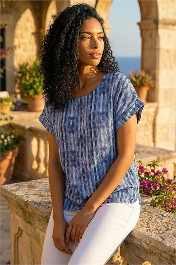 Blue All Over Circle Print Top