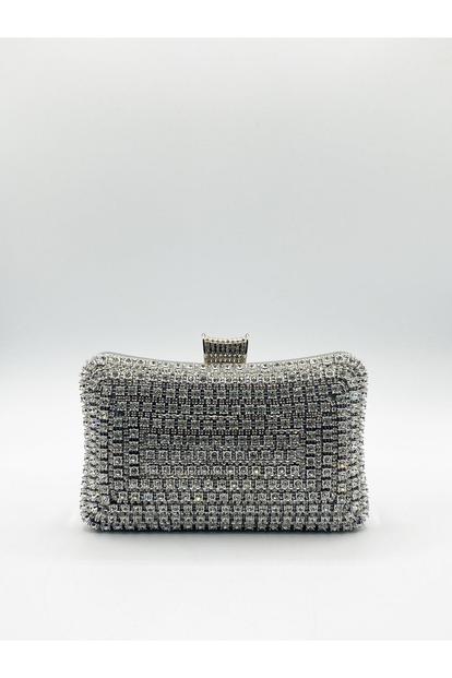 Metallic Silver Diamante Clutch Bag
