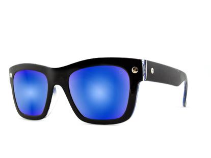 Black Ruby Rocks Francine Wayfarer Style Sunglasses Black With Blue Side Frame