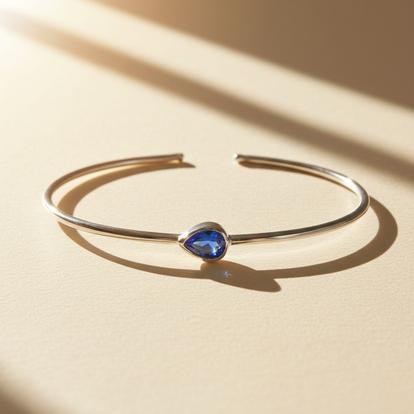 Blue Minimalist Sterling Silver Sapphire September Birthstone Bangle Bracelet