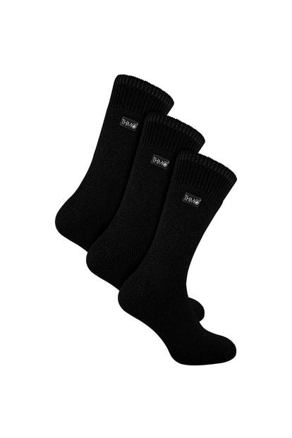 Black 3 Pairs Thick Winter Thermal Socks With Seamless Toe