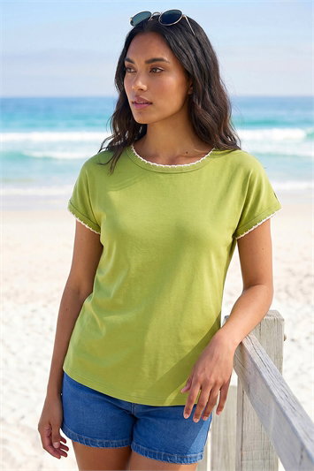 Green Stitch Detail Ribbed Top