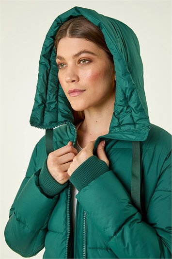 Green Longline Padded Hooded Coat