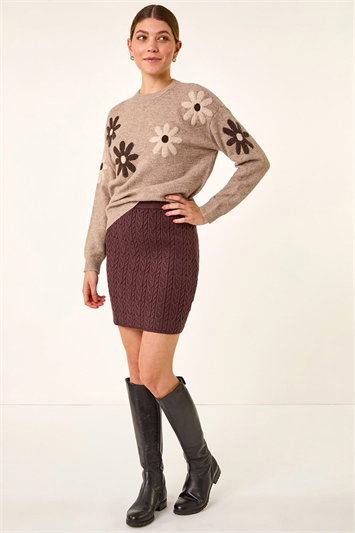 Cream Floral Crew Neck Knit Jumper