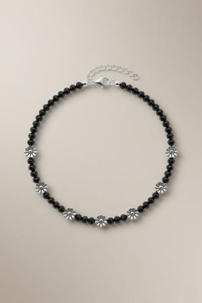 Black Black Beads Floral Indie Chain Boho Payal Anklet