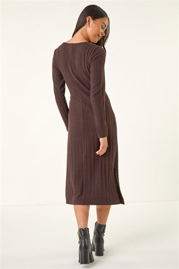 Petite Brushed Tie Waist Stretch Midi Dress 14629019