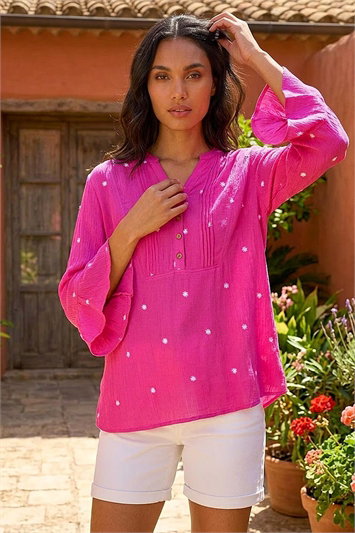 Pink Embroidered Dot Top
