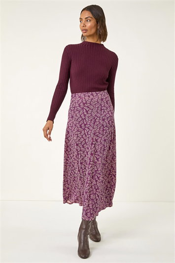Spring Leaf Stretch Midi Skirt 17071711