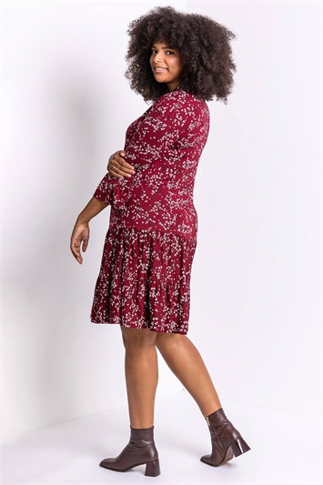 Curve Floral Print V Neck Dress 14169311