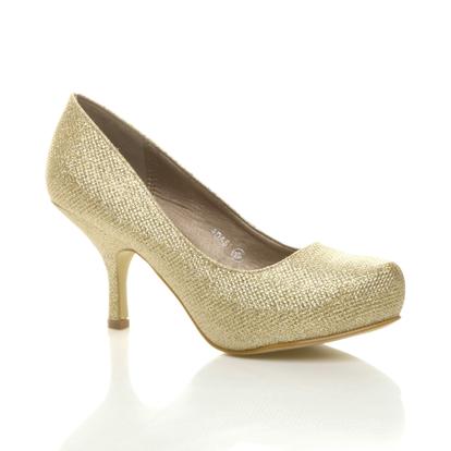 White Mid High Heel Glitter Court Shoes