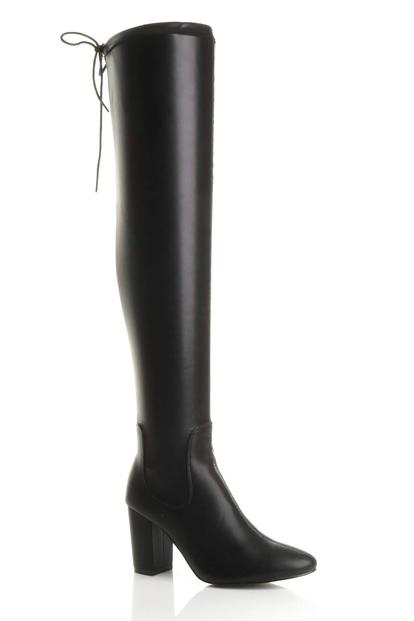 Black High Block Heel Stretchy Sock Over The Knee Boots